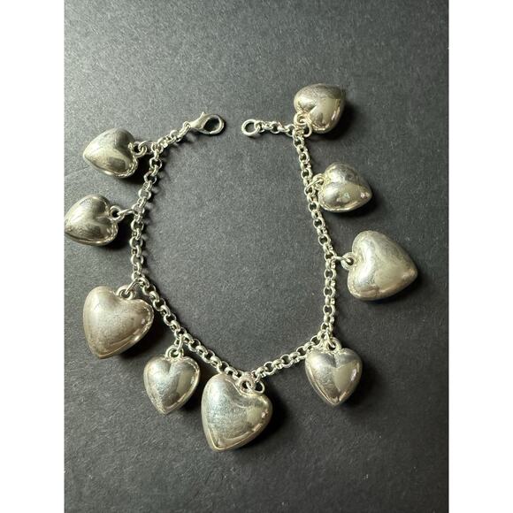 Heart Silver Tone Link Chain Charm Bracelet Coquette Fairycore Chunky Stackable - Picture 1 of 4